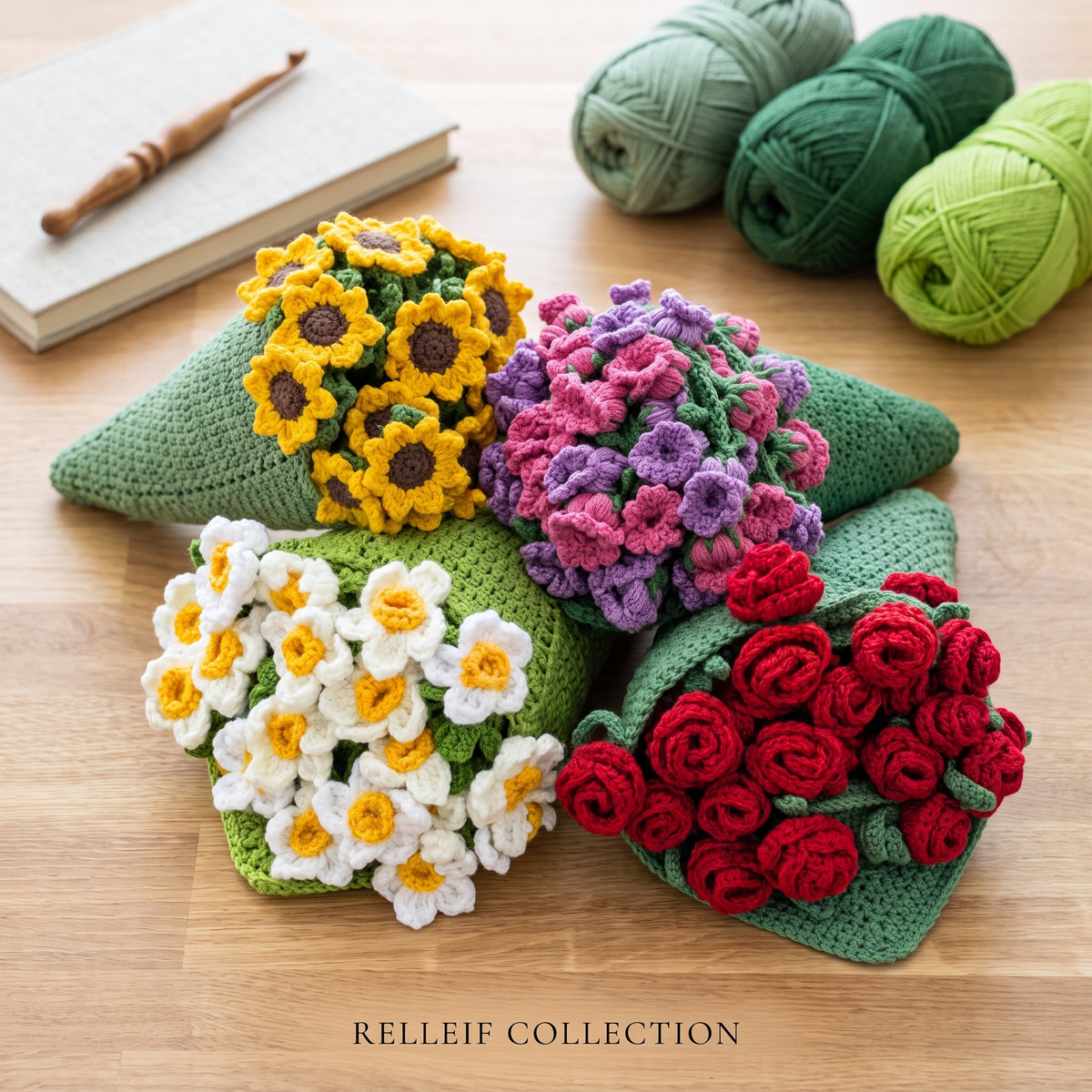 CROCHET PATTERN & VIDEO | Bouquet Blanket pdf | 4 Flower Blanket Bundle | Floral Afghan | Rose, Lily, Daffodil, Sunflower Throw